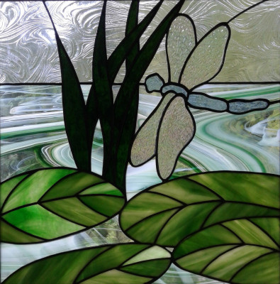 Dragonfly and Green Swirly Water