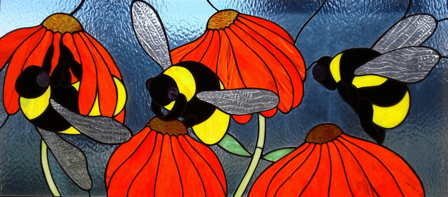 Three Bees and Flowers